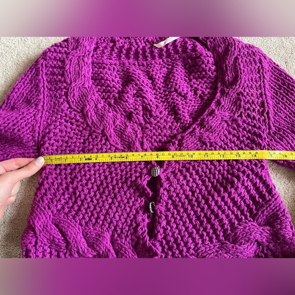 FREE PEOPLE Cardigan Purple Cable Knit Sweater Button Top Boho Women's Size XS - Picture 9 of 10